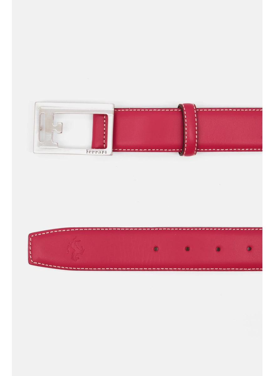 Ferrari Men Brand Logo Leather Belt, Red  - Image 2