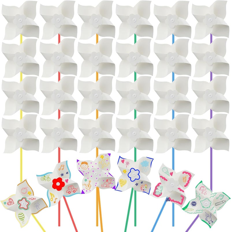Poen 48 جهاز كمبيوتر شخصي DIY Pinwheels للأطفال بالجملة ، ورقة أبيضة فارغة الحرف 5 في اللون نشاط طاحونات الرياح الخاصة بك ، مصالح الحفلة الصيفية الوطنية للأطفال ، إمدادات مشروع الفن في الفصول الدراسية - Image 1