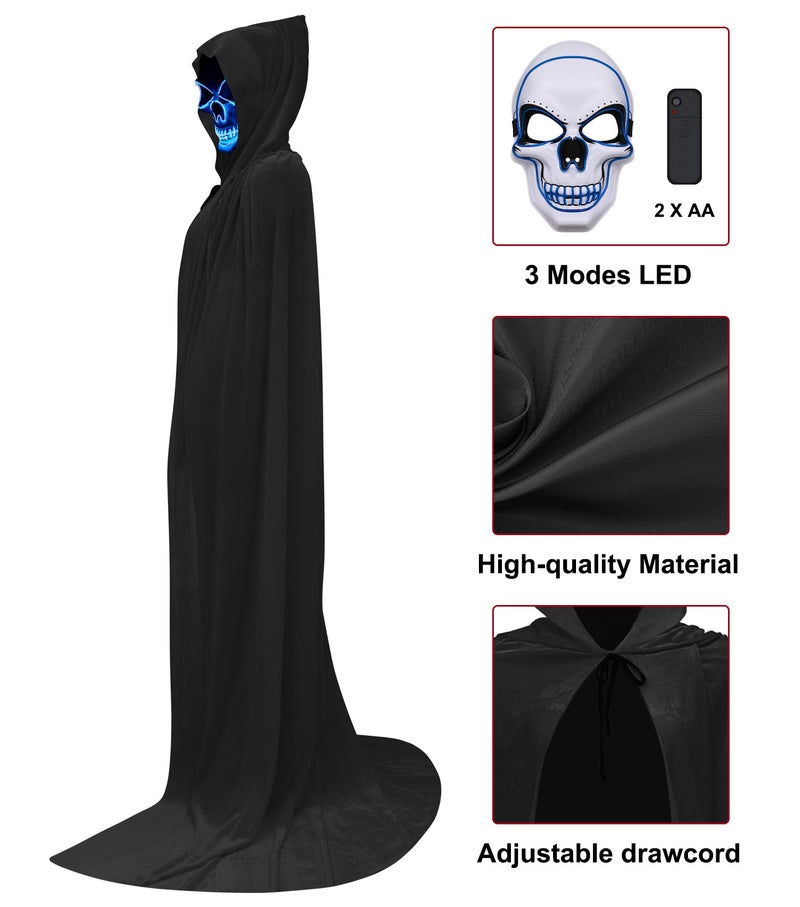 Double Couple Halloween Costumes for Adults with Scary Light up Mask Cosplay Cape Costumes Cloak with Hood for Women Men - Image 4