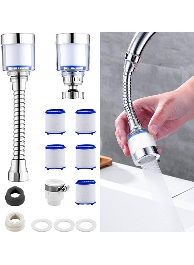 بوفان فلتر صنبور يدور 360 درجة، فلتر حوض صنبور مياه مكون من قطعتين و5 خراطيش سهلة التركيب، منقي نظيف، فلتر صنبور المطبخ للحمام والمطبخ، معظم الصنابير - Image 1
