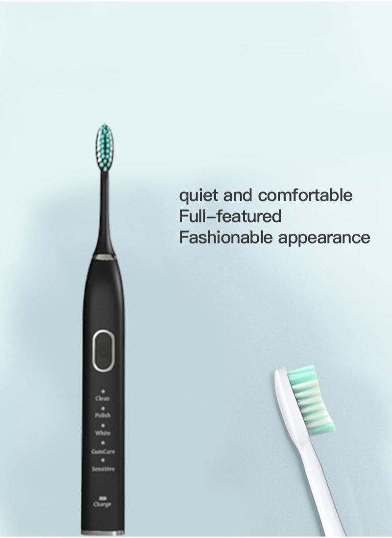 Sharpdo - Sonic Electric Toothbrush with 3 Brush Heads for Adults and Kids, One Charge for 180 Days,5 Modes  Rechargeable Electric Toothbrush(Black) - Image 1