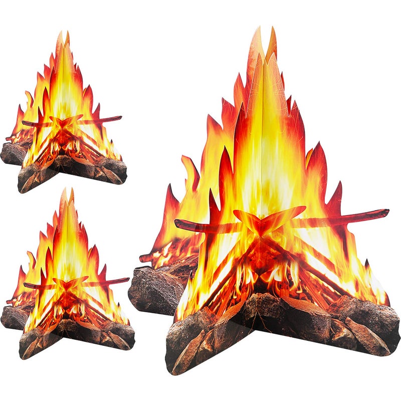 Tatuo 3 Sets 12 Inch Tall Artificial Fire Fake Flame Paper 3D Decorative Cardboard Campfire Centerpiece Flame Torch for Campfire Party Decorations