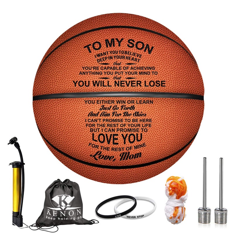 Kenond Kenon Engraved 29.5 Inch Basketball for Son - Personalized Basketball Indoor/Outdoor Game Ball- You Will Never Lose Encouragement Gift for Graduation Birthday Christmas (for Son from Mom) - Image 1