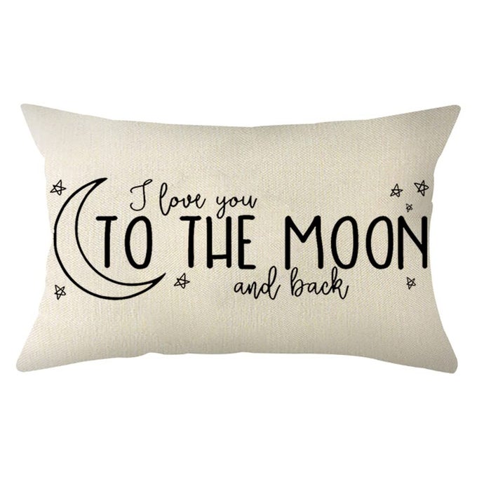 I Love You to The Moon and Back Lumbar Throw Pillow Cover 12 x 20 Inch Farmhouse Cushion Case Decoration for Sofa Couch