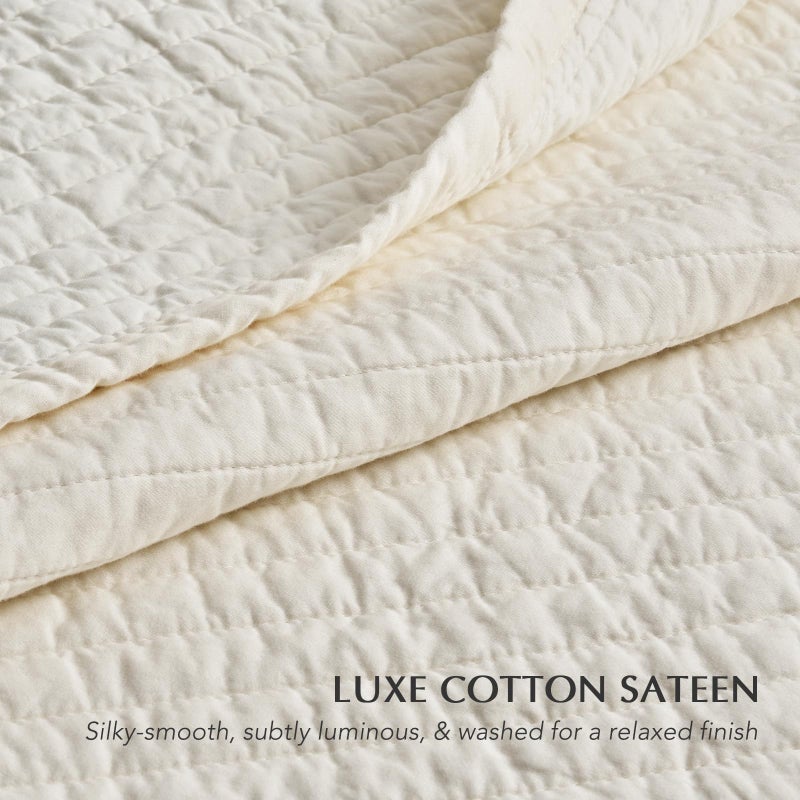 EVERGRACEHOME Cotton Sateen Quilt Set Queen Size, Pre-Washed Cotton Channel Stitch Coverlet Bedspread, 3 Pieces Lightweight Soft Bedding Sets for All Season, with 2 Pillow Shams, Cream - Image 4