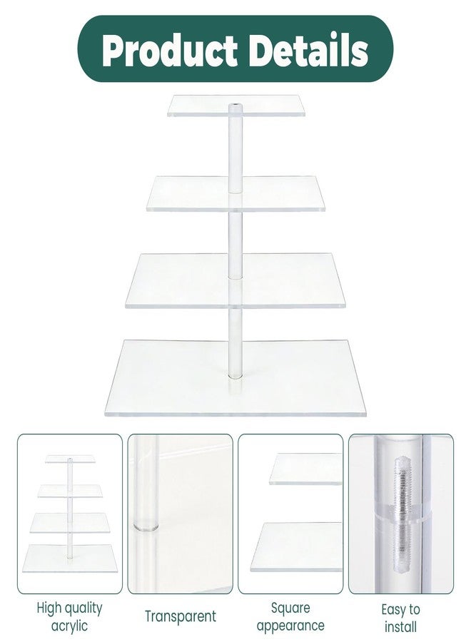 Aulufft 1 Pcs Clear Cupcakes Stand, 4-Tier Acrylic Cupcake Stand for 50 Cupcakes, Large Square Cupcake Holders for Birthday Cady Bar Décor Weddings Parties Events Anniversary - Image 4