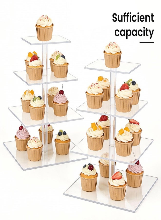 Aulufft 1 Pcs Clear Cupcakes Stand, 4-Tier Acrylic Cupcake Stand for 50 Cupcakes, Large Square Cupcake Holders for Birthday Cady Bar Décor Weddings Parties Events Anniversary - Image 3