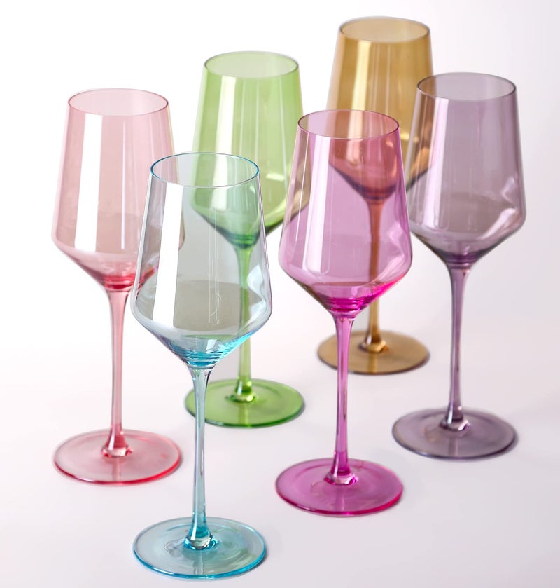 comfit Colored Wine Glasses Set Of 615oz Hand Blown Crystal Colorful Glasses With Long Stem and Thin RimRedWhite Wine glassesPerfect Colored Wine Stemware in Wedding BirthdayParty