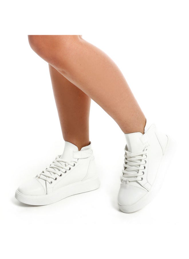 Mr.joe Double Closure High Top Plain Sneakers - White  - Image 1
