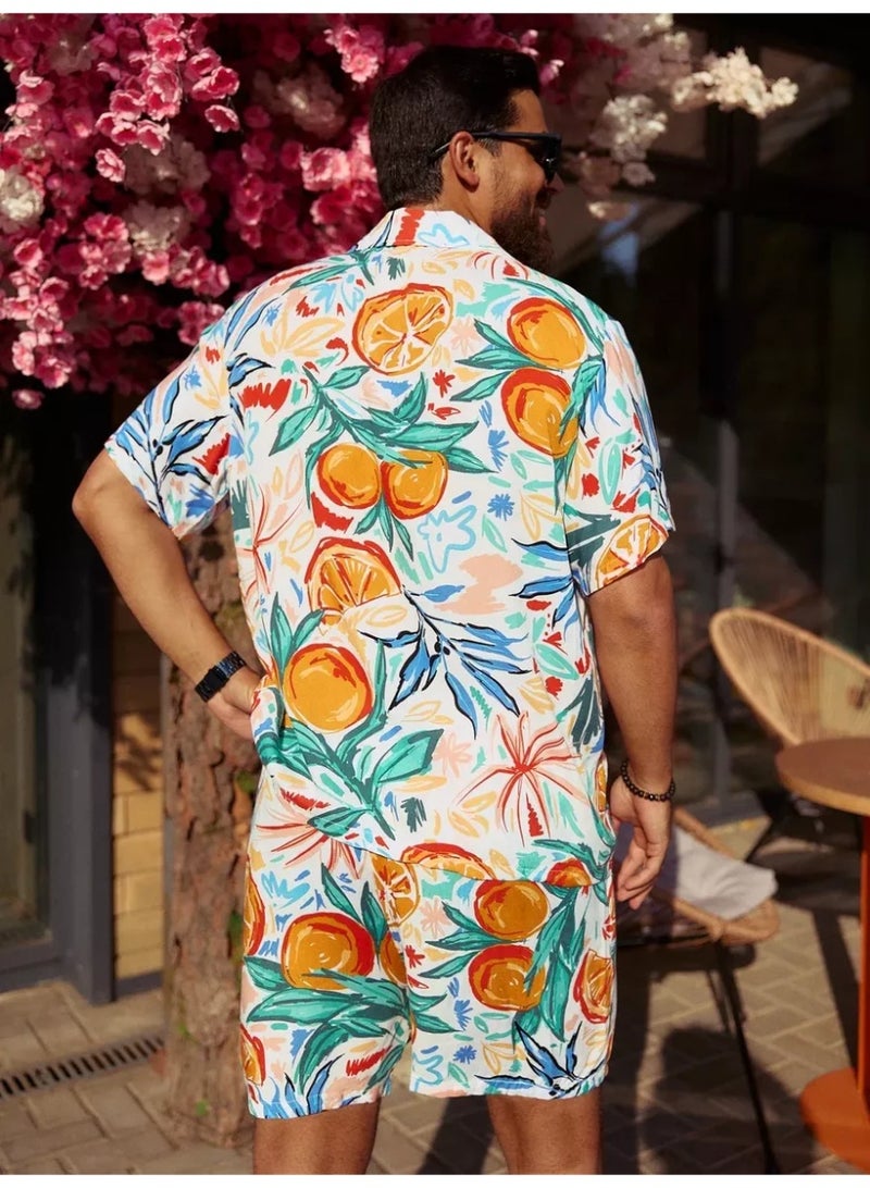 Men's Summer Beachwear Set, Hawaiian Print Shirt and Shorts, Lightweight & Breathable, Extra Large Sizes - Image 3