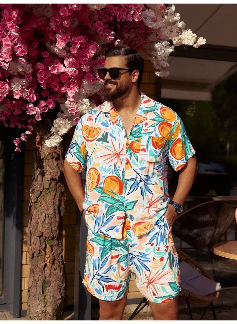 Men's Summer Beachwear Set, Hawaiian Print Shirt and Shorts, Lightweight & Breathable, Extra Large Sizes - Image 2