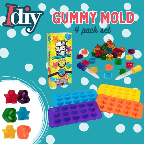 SCS Direct Silicone Gummy Star & Heart Candy Molds- 4 Pack BPA-Free Chocolate Mold Set w 2 Droppers- Nonstick Flexible Baking Trays for Gummies, Candy, Ice Cubes- Makes 60 Pieces- Great for Homemade Easter Candy - Image 2