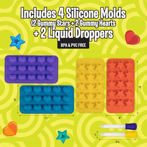 SCS Direct Silicone Gummy Star & Heart Candy Molds- 4 Pack BPA-Free Chocolate Mold Set w 2 Droppers- Nonstick Flexible Baking Trays for Gummies, Candy, Ice Cubes- Makes 60 Pieces- Great for Homemade Easter Candy - Image 4