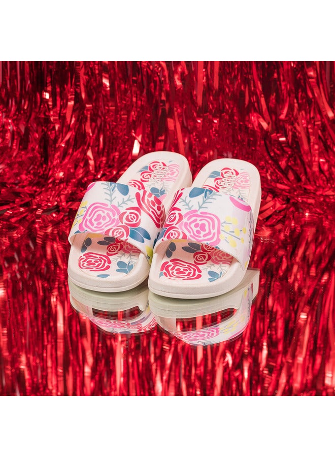 CUBS Roses Print Everyday Wear Eco-Friendly Pvc Slides For Girls Lightweight Easy To Wash And Anti-Slip Soles - Image 2