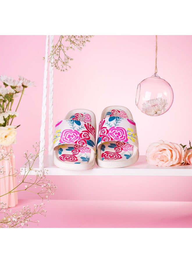CUBS Roses Print Everyday Wear Eco-Friendly Pvc Slides For Girls Lightweight Easy To Wash And Anti-Slip Soles - Image 3