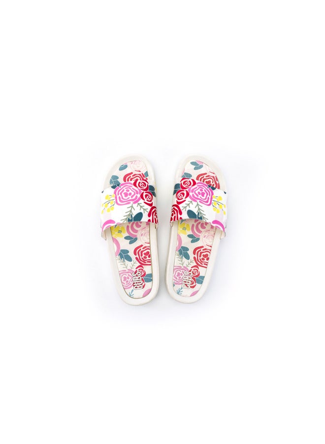 CUBS Roses Print Everyday Wear Eco-Friendly Pvc Slides For Girls Lightweight Easy To Wash And Anti-Slip Soles - Image 4