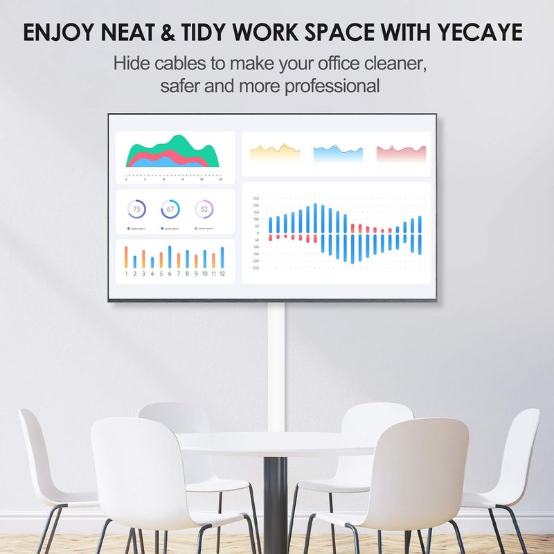 Yecaye غطاء كابلات، 113 بوصة أغطية كابلات متوسطة للأسلاك على الحائط، منظم كابلات لعدد 2-3 أسلاك، مجموعة إدارة كابلات سهلة التركيب، غطاء كابلات للتلفاز للمكتب المنزلي، W0.95 بوصة H0.55 بوصة، أبيض - Image 3