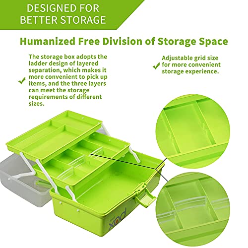 JUGTE Multipurpose Tools Storage Box Organizer 3-Layer Plastic Handled Case For Art Craft Cosmetic Sewing Supplies Medicine Organiser Family First Aid With Handle (Green10 Cm) - Image 5