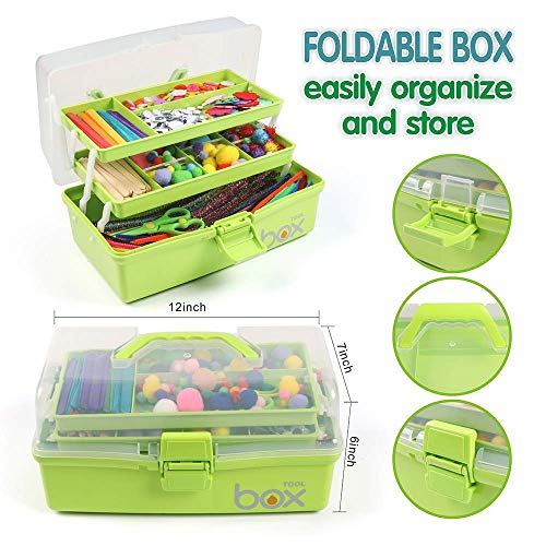JUGTE Multipurpose Tools Storage Box Organizer 3-Layer Plastic Handled Case For Art Craft Cosmetic Sewing Supplies Medicine Organiser Family First Aid With Handle (Green10 Cm) - Image 2