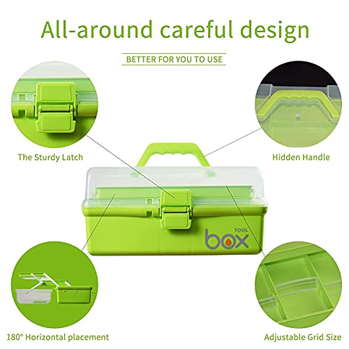 JUGTE Multipurpose Tools Storage Box Organizer 3-Layer Plastic Handled Case For Art Craft Cosmetic Sewing Supplies Medicine Organiser Family First Aid With Handle (Green10 Cm) - Image 3