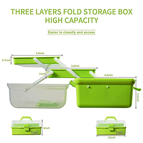 JUGTE Multipurpose Tools Storage Box Organizer 3-Layer Plastic Handled Case For Art Craft Cosmetic Sewing Supplies Medicine Organiser Family First Aid With Handle (Green10 Cm) - Image 4