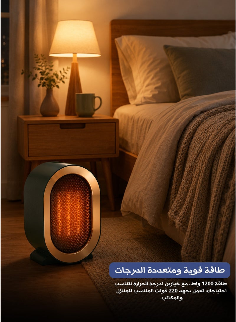 نامبيج سخان كهربائي سيراميكي عالي الطاقة PTC - سخان سطح مكتب صغير Q بقوة 1200 واط مع تحكم في درجة الحرارة بوضعين (أخضر) - Image 2