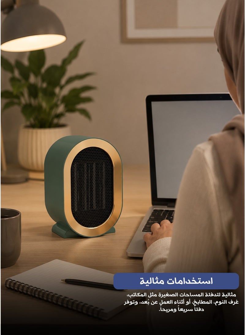 نامبيج سخان كهربائي سيراميكي عالي الطاقة PTC - سخان سطح مكتب صغير Q بقوة 1200 واط مع تحكم في درجة الحرارة بوضعين (أخضر) - Image 1