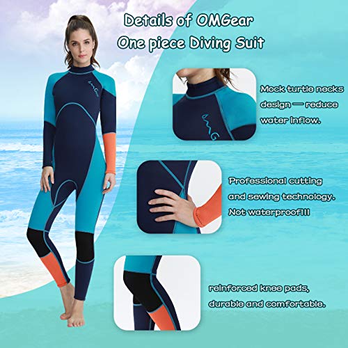 OMGear Wetsuit Men Women Youth 3mm Neoprene Full Body UV Protection One Piece Long Sleeves Scuba Diving Suits Back Zipper for Scuba Diving Surfing Snorkeling Swimming Water Sports(Green & Orange,M) - Image 3