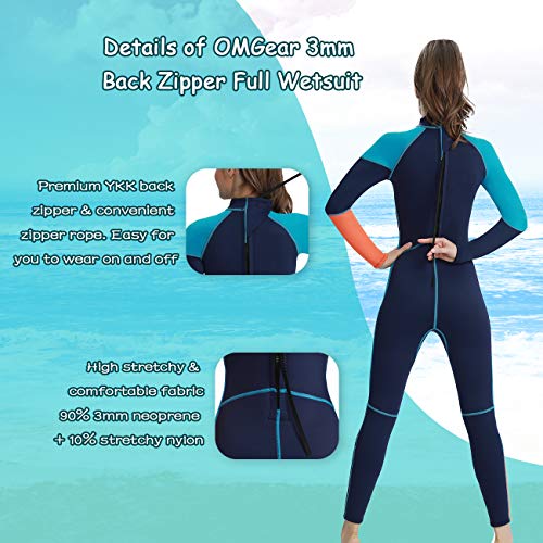 OMGear Wetsuit Men Women Youth 3mm Neoprene Full Body UV Protection One Piece Long Sleeves Scuba Diving Suits Back Zipper for Scuba Diving Surfing Snorkeling Swimming Water Sports(Green & Orange,M) - Image 4