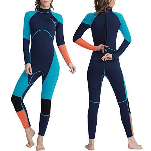 OMGear Wetsuit Men Women Youth 3mm Neoprene Full Body UV Protection One Piece Long Sleeves Scuba Diving Suits Back Zipper for Scuba Diving Surfing Snorkeling Swimming Water Sports(Green & Orange,M) - Image 2