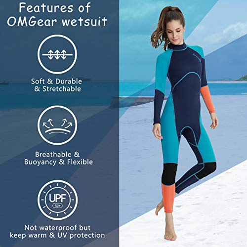 OMGear Wetsuit Men Women Youth 3mm Neoprene Full Body UV Protection One Piece Long Sleeves Scuba Diving Suits Back Zipper for Scuba Diving Surfing Snorkeling Swimming Water Sports(Green & Orange,M) - Image 5