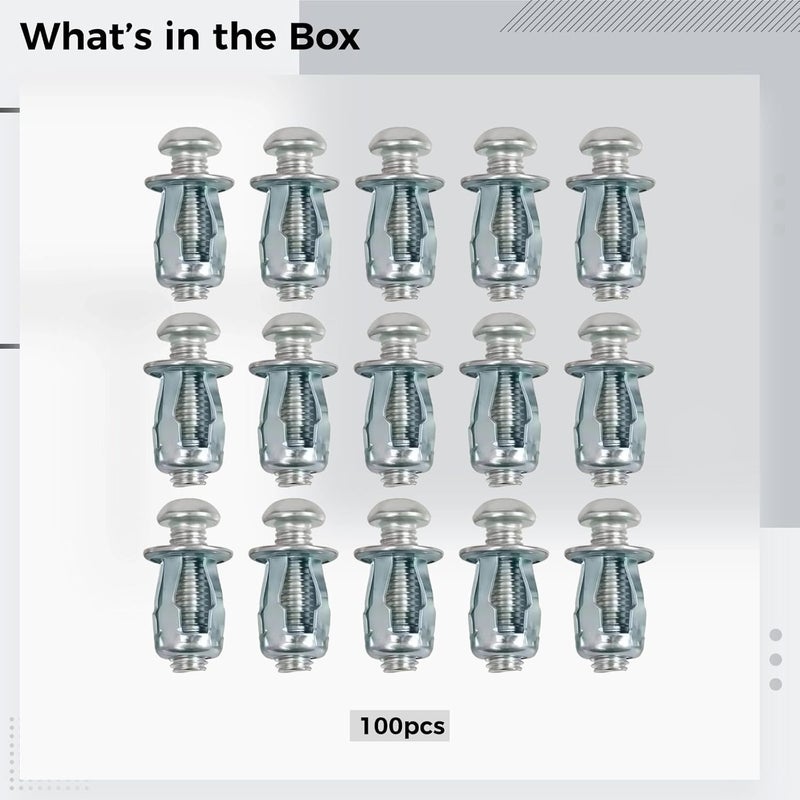 مجموعة مراسي الجدار المجوفة 100 من صواميل جاك ومسامير مطلية بالزنك 0.98 بوصة للجدران الجافة والخشب والبلاستيك - Image 3
