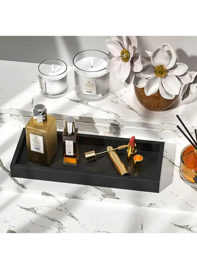 Modern Black Bathroom Vanity Organizer Tray With Lipped Edges Minimalist Design For Perfumes Candles And Soap Dispensers - Image 2