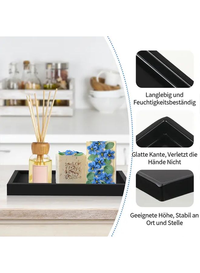 Modern Black Bathroom Vanity Organizer Tray With Lipped Edges Minimalist Design For Perfumes Candles And Soap Dispensers - Image 1