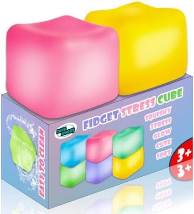 JANESVISSY Glow in the Dark Stress Cube Fidget Toy (2-Pack) - Super Solid Squishy TPR Squeeze Toy for Kids Teens Adults (Blue u0026  Purple) - Image 3