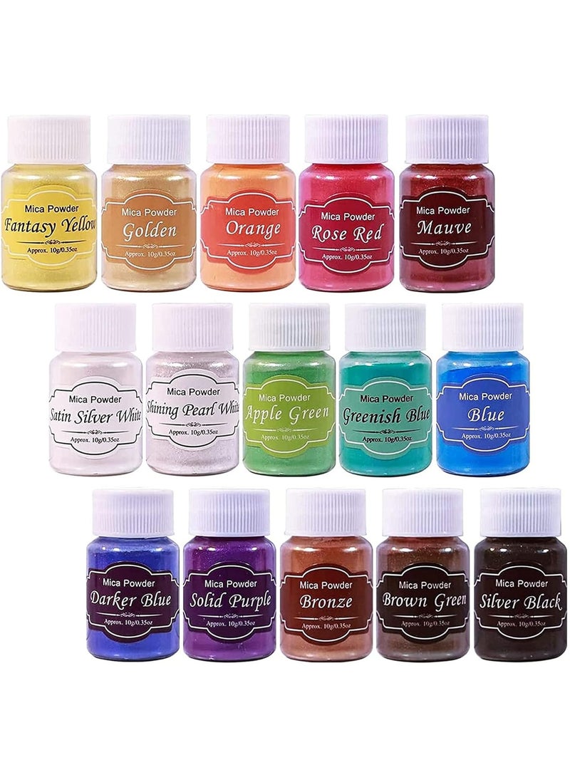 SEISSO Mica Powder Set - 15 Colors Pearlescent Powder Natural Cosmetic Grade Pigment for Epoxy Resin, Soap Making, Lip Gloss, Bath Bomb and DIY Craft, 10g/0.35oz Each - Image 1
