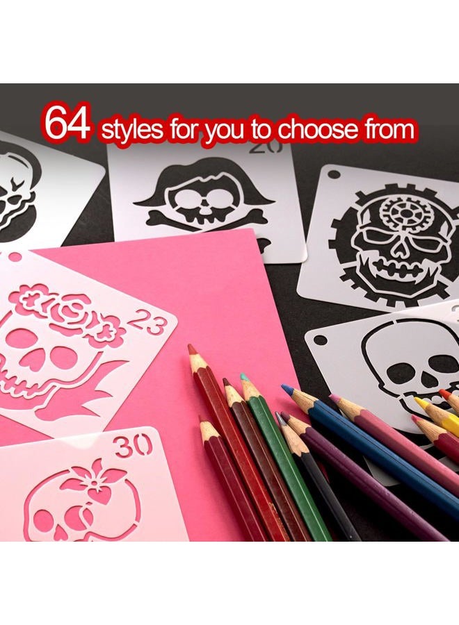 Felixcraft Skull Stencils for Painting, 64PCS 3x3 Inch Plastic Halloween Stencils for Crafts Reusable, Durable PET Material for Wood Signs, Wall Art, Fabric Painting, and Spooky DIY Art Projects - Image 2
