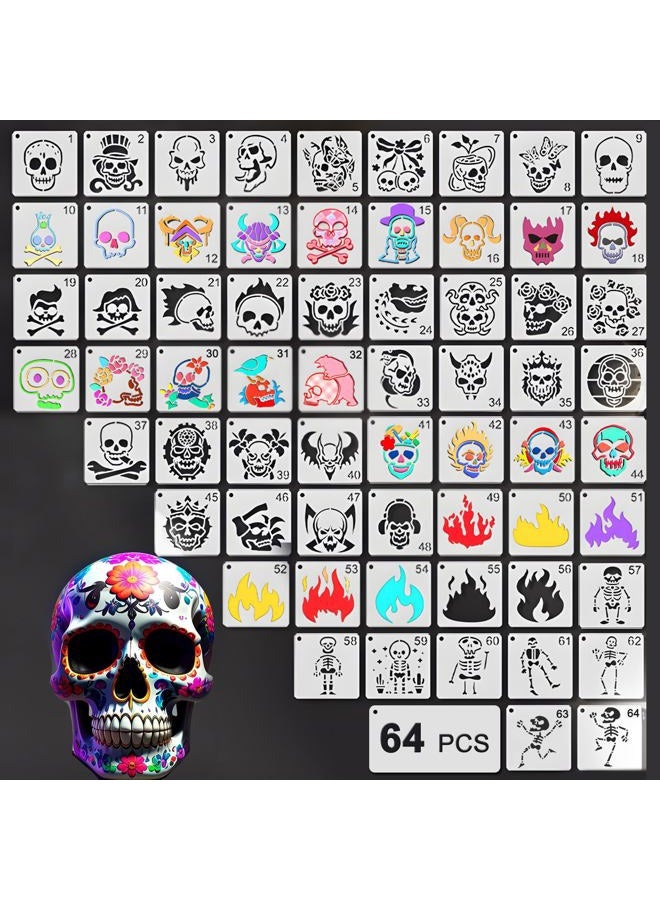 Felixcraft Skull Stencils for Painting, 64PCS 3x3 Inch Plastic Halloween Stencils for Crafts Reusable, Durable PET Material for Wood Signs, Wall Art, Fabric Painting, and Spooky DIY Art Projects - Image 1