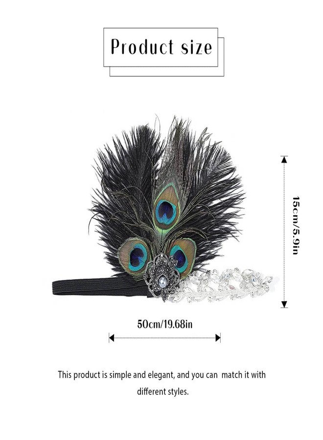 GENBREE Flapper Headband 1920s Peacock Headpiece Rhinestone Black Feather Headpieces Prom Cocktail hair Accessories for Women - Image 4