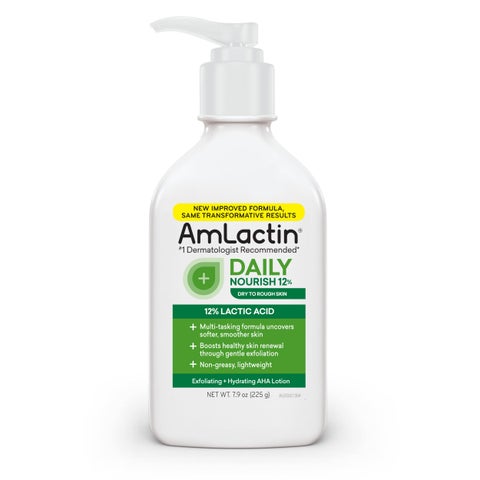 AmLactin Daily Moisturizing Lotion for Dry Skin, 7.9 oz Pump Bottle, 2-in-1 Exfoliator - Body Lotion with 12% Lactic Acid, Dermatologist-Recommended (Packaging May Vary)
