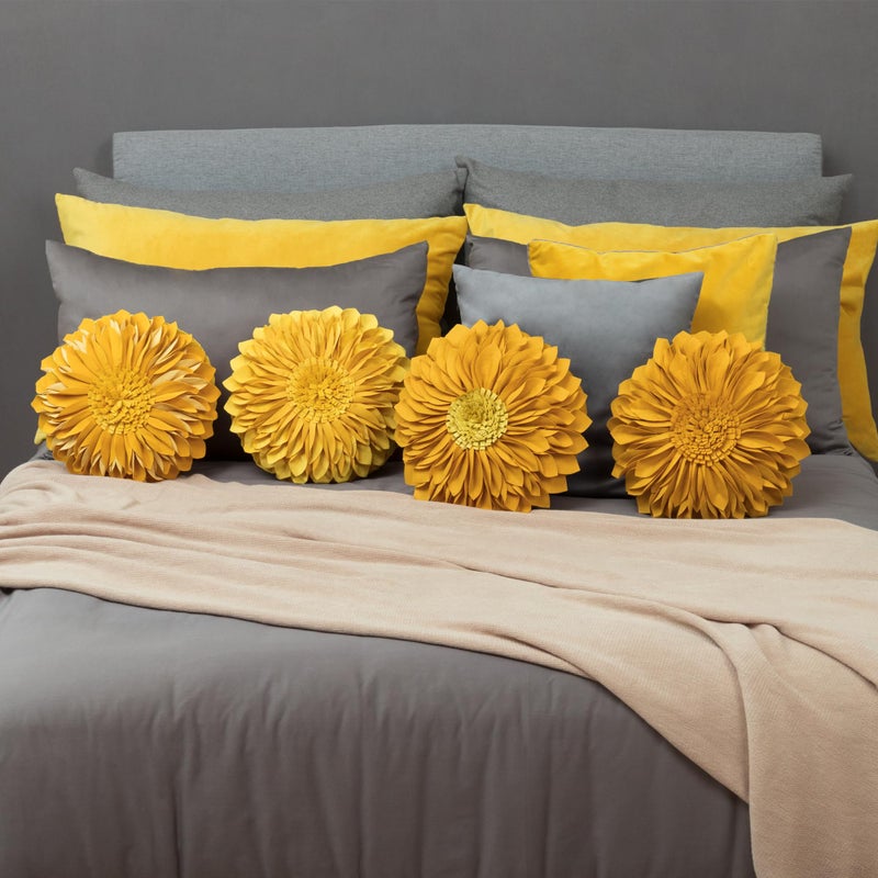 JWH 3D Flower Throw Pillow Cover Decorative Sunflower Accent Case Round Cushion Cute Floral Pillowcase for Home Bed Living Room Couch Car 12 Inch Gold Yellow - Image 2
