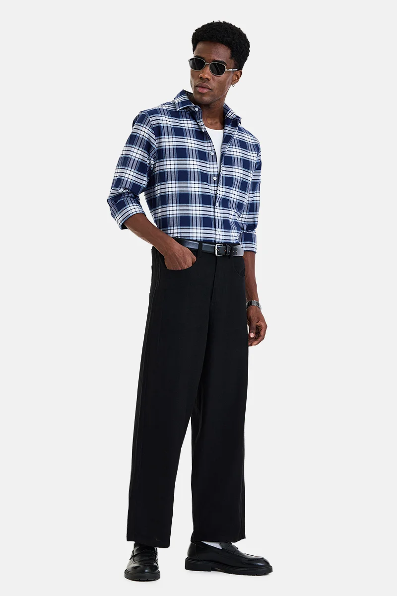 سنيتش Black Textured Relaxed Trousers