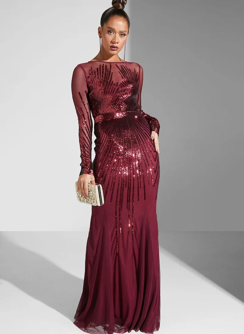 Goddiva Sunray Sequin Mesh Detail Dress for Women | Best Price Qatar