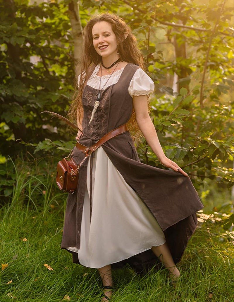 Scarlet Darkness Pirate Costume Women Renaissance Lace Up Overdress Cottagecore Peasant Dress Brown S - Image 3