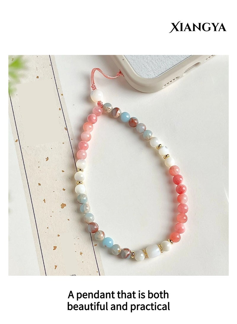 XIANGYA Phone Strap Lanyard Chain – Handmade Shoushan Stone & Jade Beads Phone Charm, Crystal Wrist Strap Holder, Adjustable 16cm Mobile Accessory for Women - Image 2