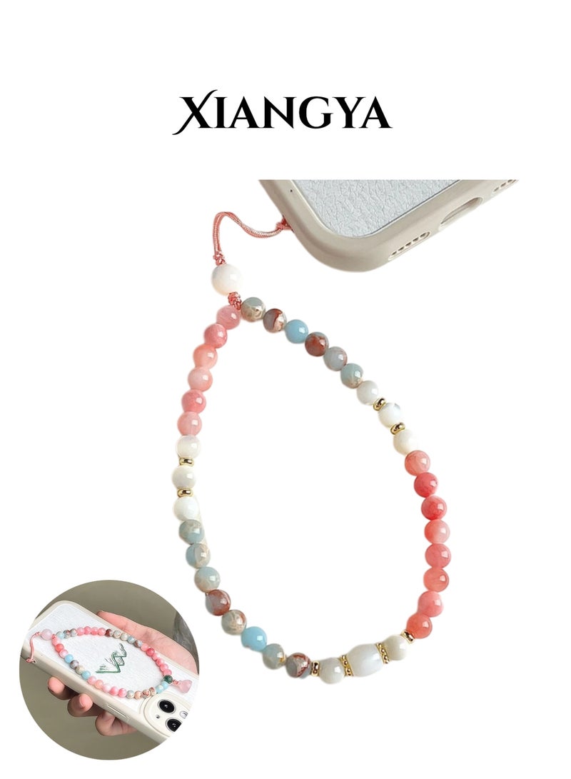 XIANGYA Phone Strap Lanyard Chain – Handmade Shoushan Stone & Jade Beads Phone Charm, Crystal Wrist Strap Holder, Adjustable 16cm Mobile Accessory for Women - Image 1
