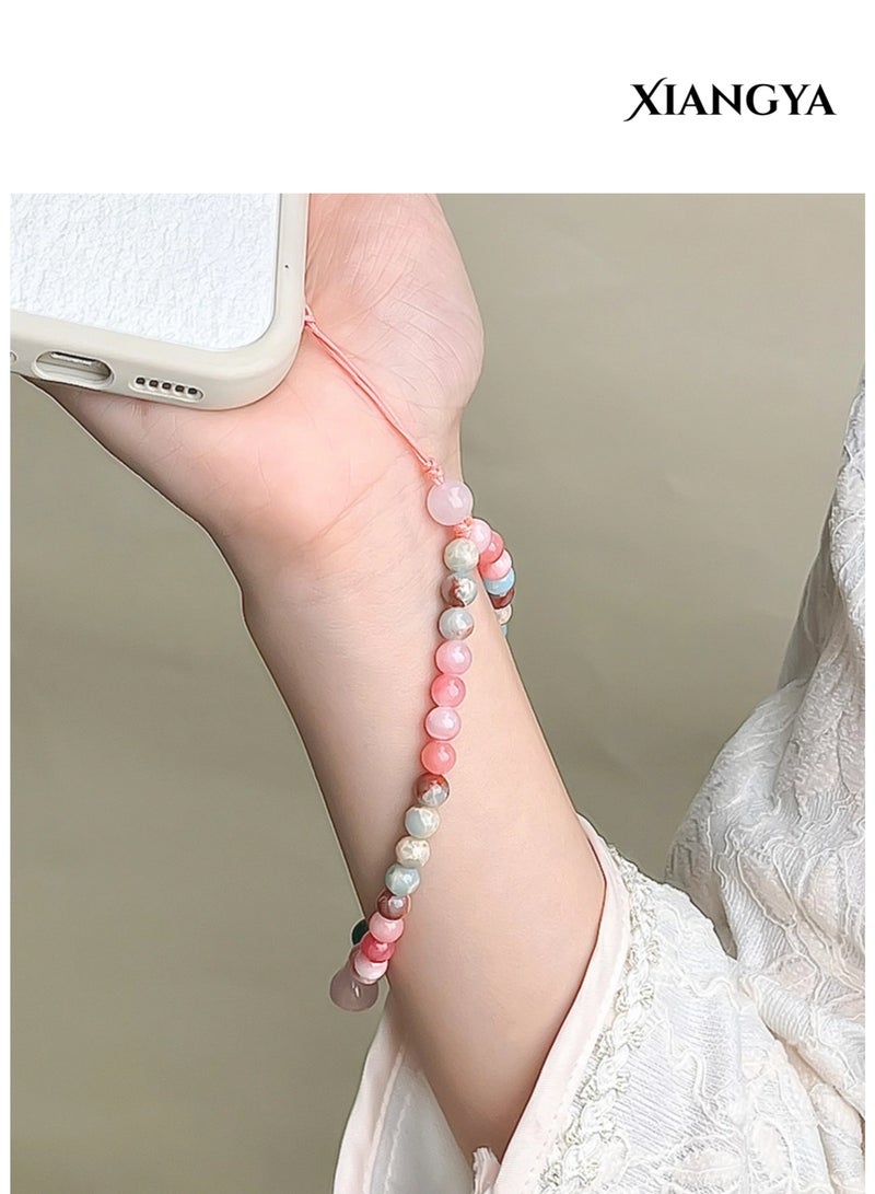 XIANGYA Phone Strap Lanyard Chain – Handmade Shoushan Stone & Jade Beads Phone Charm, Crystal Wrist Strap Holder, Adjustable 16cm Mobile Accessory for Women - Image 4