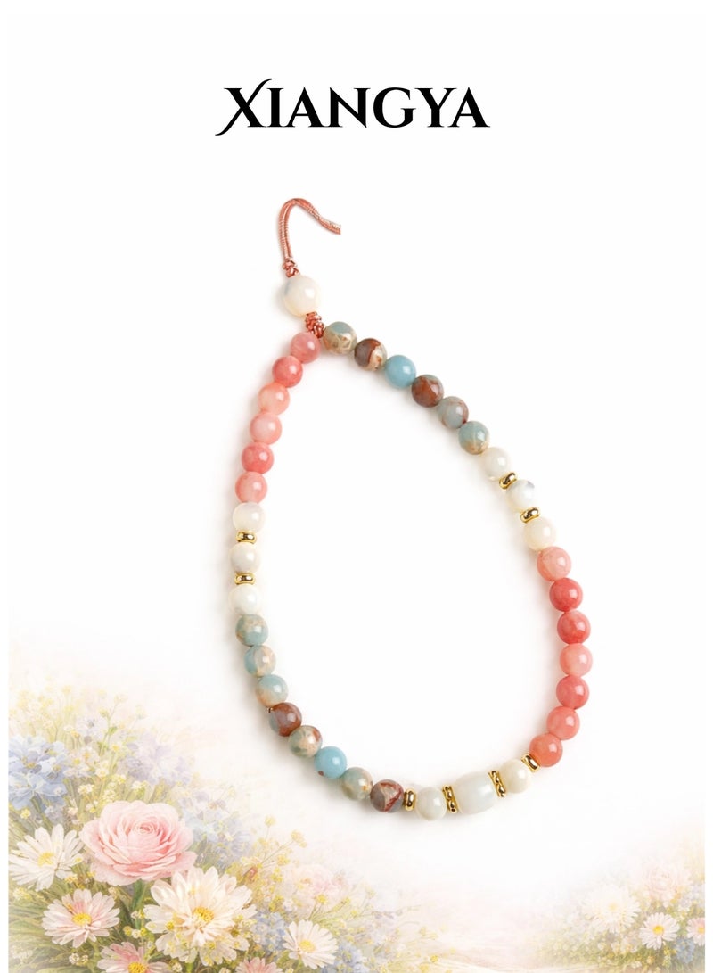 XIANGYA Phone Strap Lanyard Chain – Handmade Shoushan Stone & Jade Beads Phone Charm, Crystal Wrist Strap Holder, Adjustable 16cm Mobile Accessory for Women - Image 1