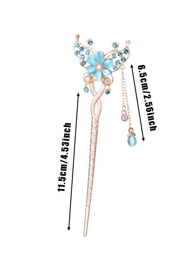 الفراشة الزهور الشعر العصي دبابيس لبنز 3pcs، الصينية الزهور الشعر عصي للنساء البنات الشعر السميك الطويل، العصي الرينز القديم الشعر دبابيس مع منصات تصفيف الشعر الملحقات للنساء - Image 2