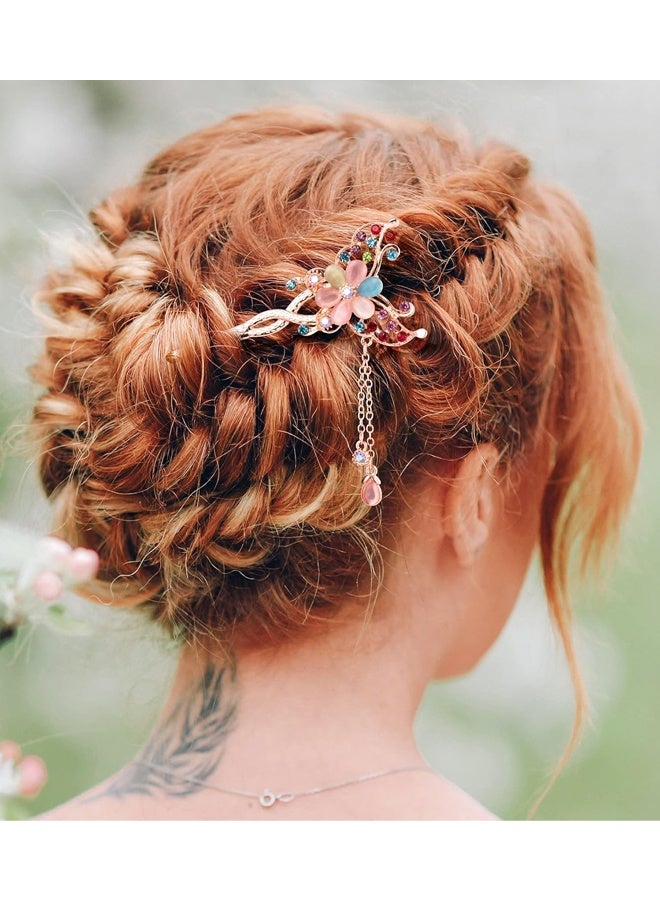 الفراشة الزهور الشعر العصي دبابيس لبنز 3pcs، الصينية الزهور الشعر عصي للنساء البنات الشعر السميك الطويل، العصي الرينز القديم الشعر دبابيس مع منصات تصفيف الشعر الملحقات للنساء - Image 5